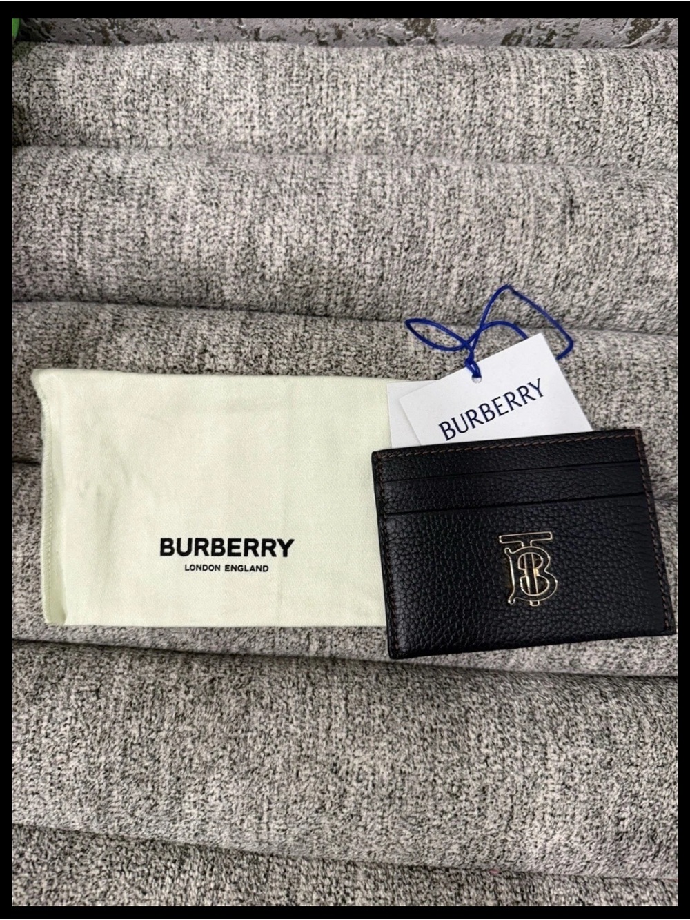 Burberry Black Leather Card Holder with Gold TB Monogram